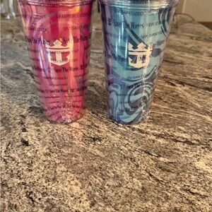 2 New Royal Caribbean 2026 Cruise Soda  Beverage Cup Tumbler Pink & Blue